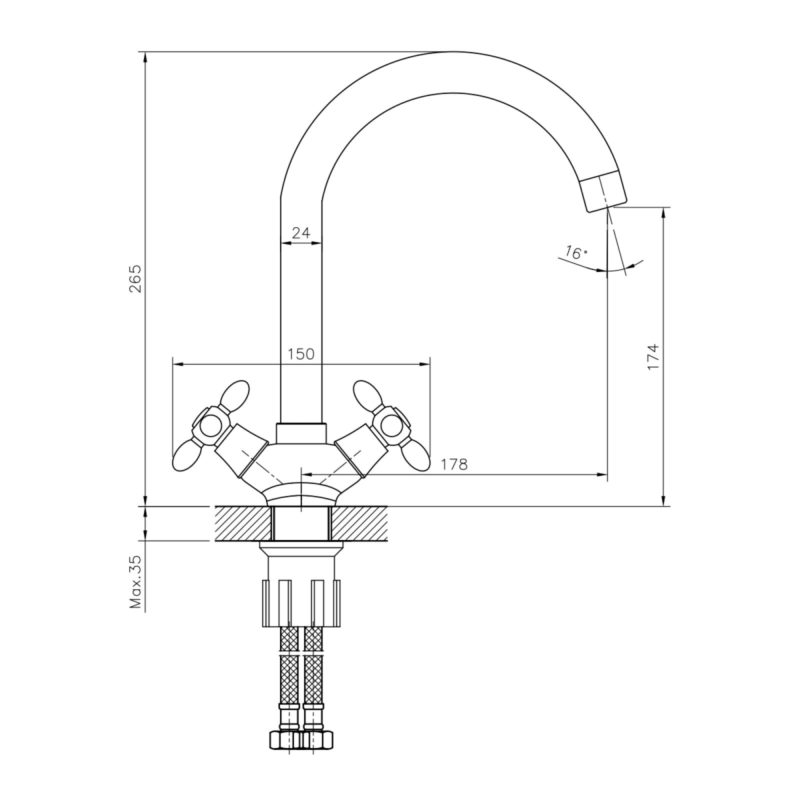 Смеситель двуручный для кухни с поворотным изливом, хром DR53028