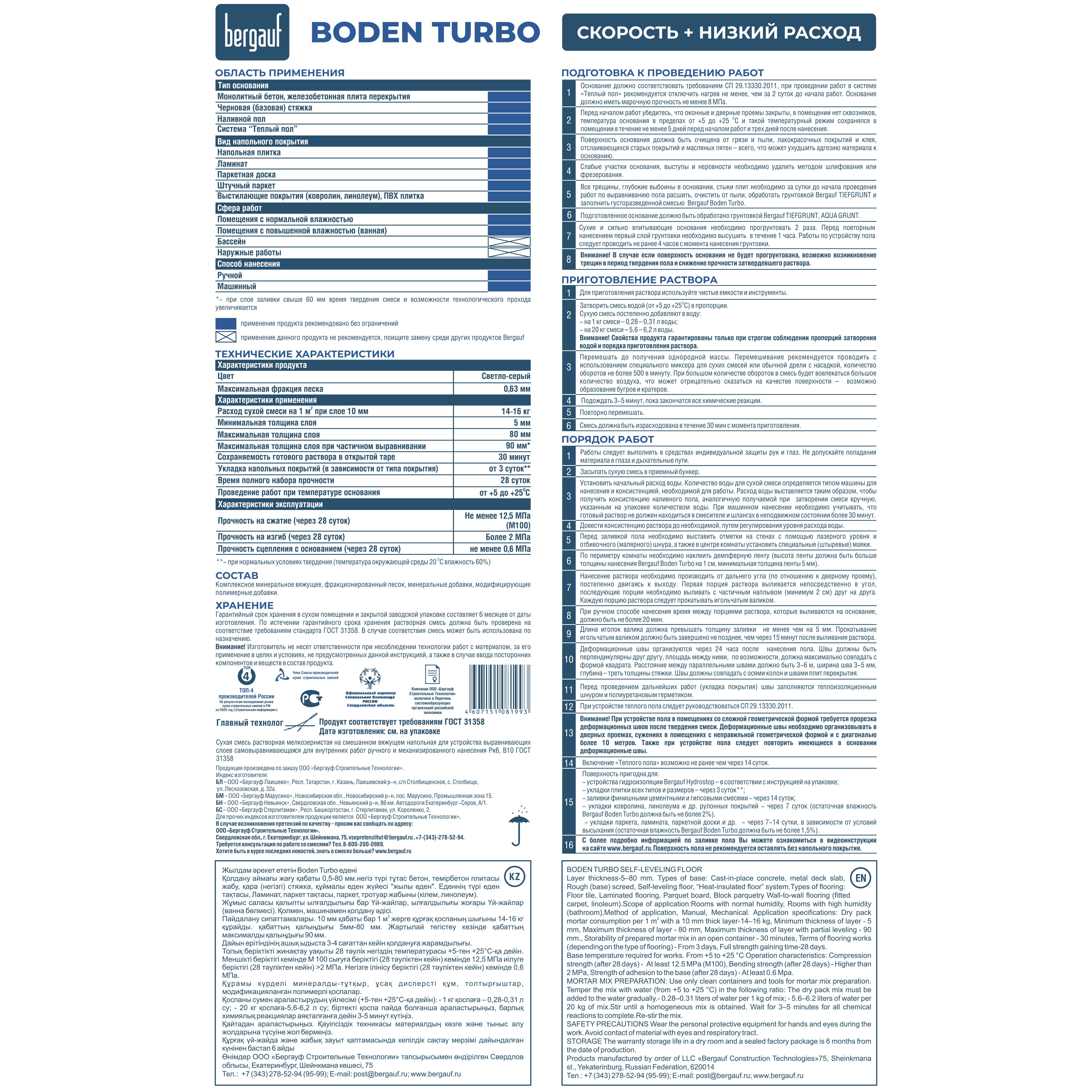 Пол наливной Bergauf Boden Turbo 20 кг