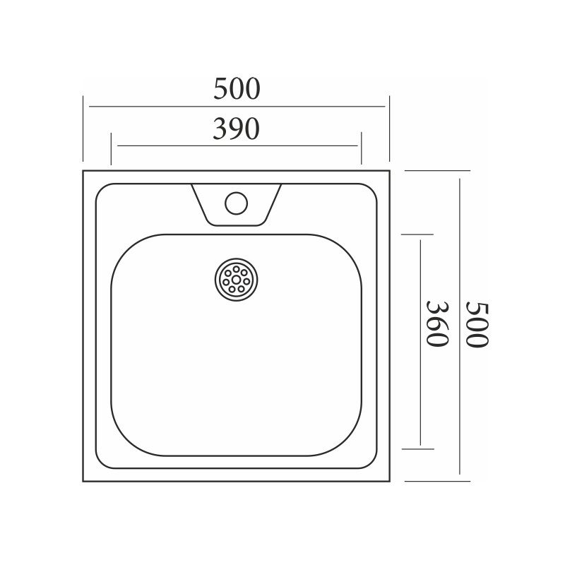 Мойка квадрат накладная 500 х 500 мм нерж 500х500х0,4мм 13см