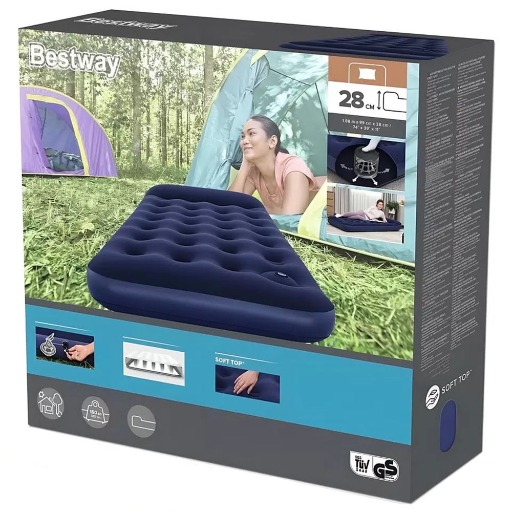 Матрас надувной 99х188х28 см до 150 кг Bestway Pavillo Easy Inflate Bed (Twin) насос 67224