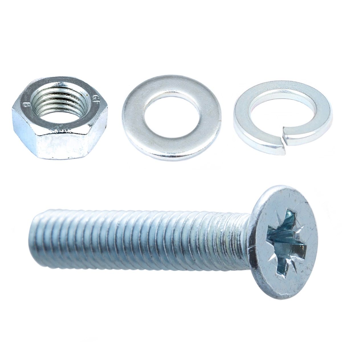 Винт потай DIN 965 М4x20 мм с шайбой и гайкой оцинкованный 12 шт
