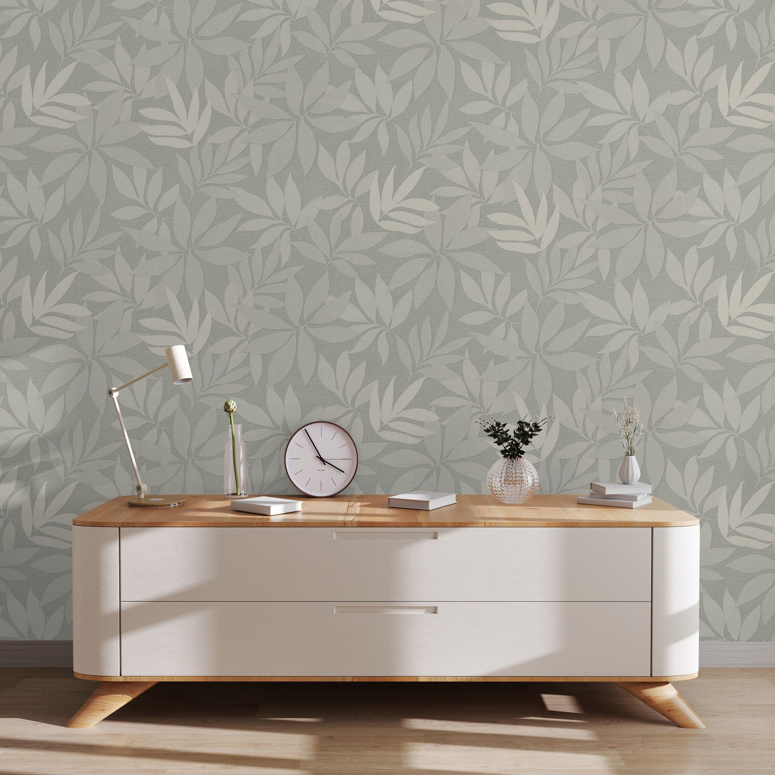 Обои Monte Solaro Verde 9295-00 зеленые листья 1,06х10,05 м