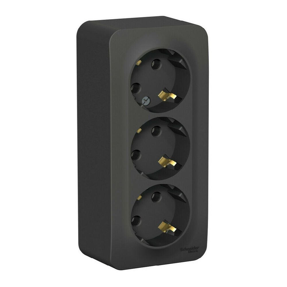 Розетка 3-местная ОП BLANCA 16A 250В без шторок с заземлением изолирующая пластина антрацит SchE BLNVRA010316