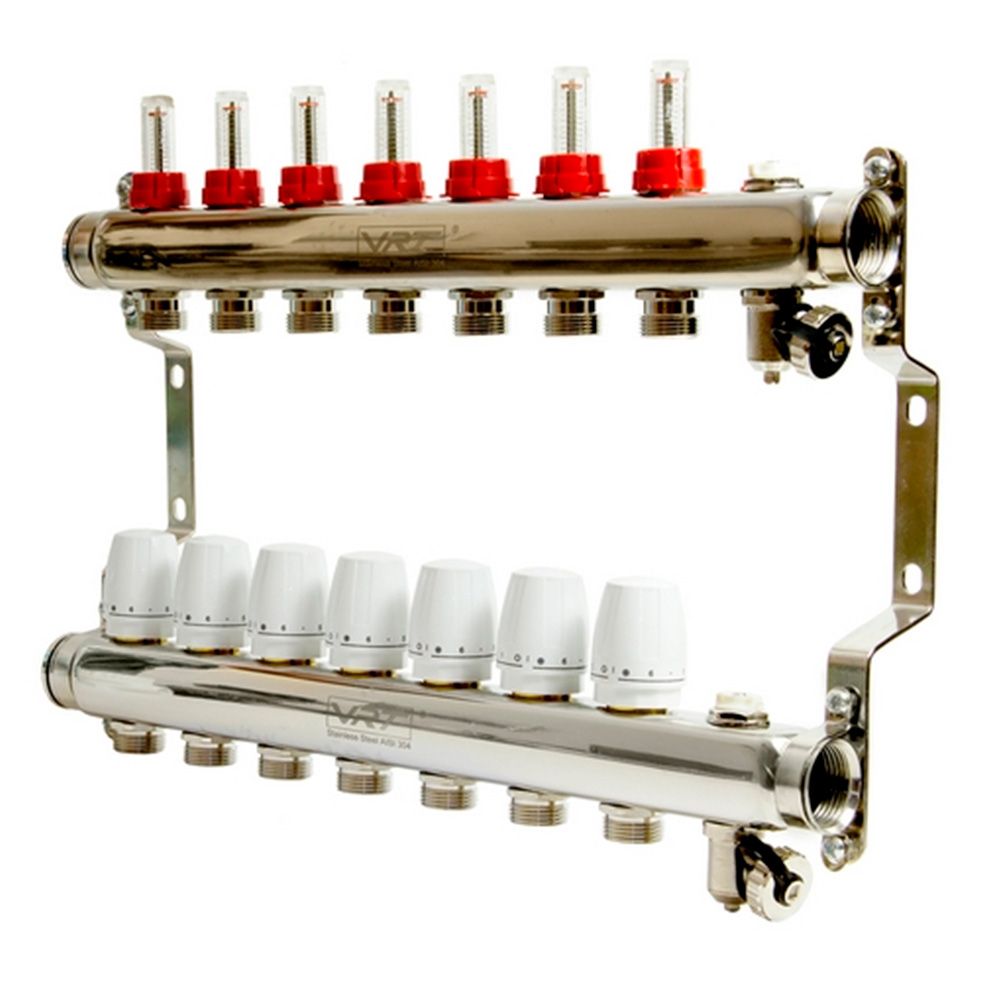 Коллекторная группа 1"х3/4'' евроконус 7 выходов c расходомерами VRT