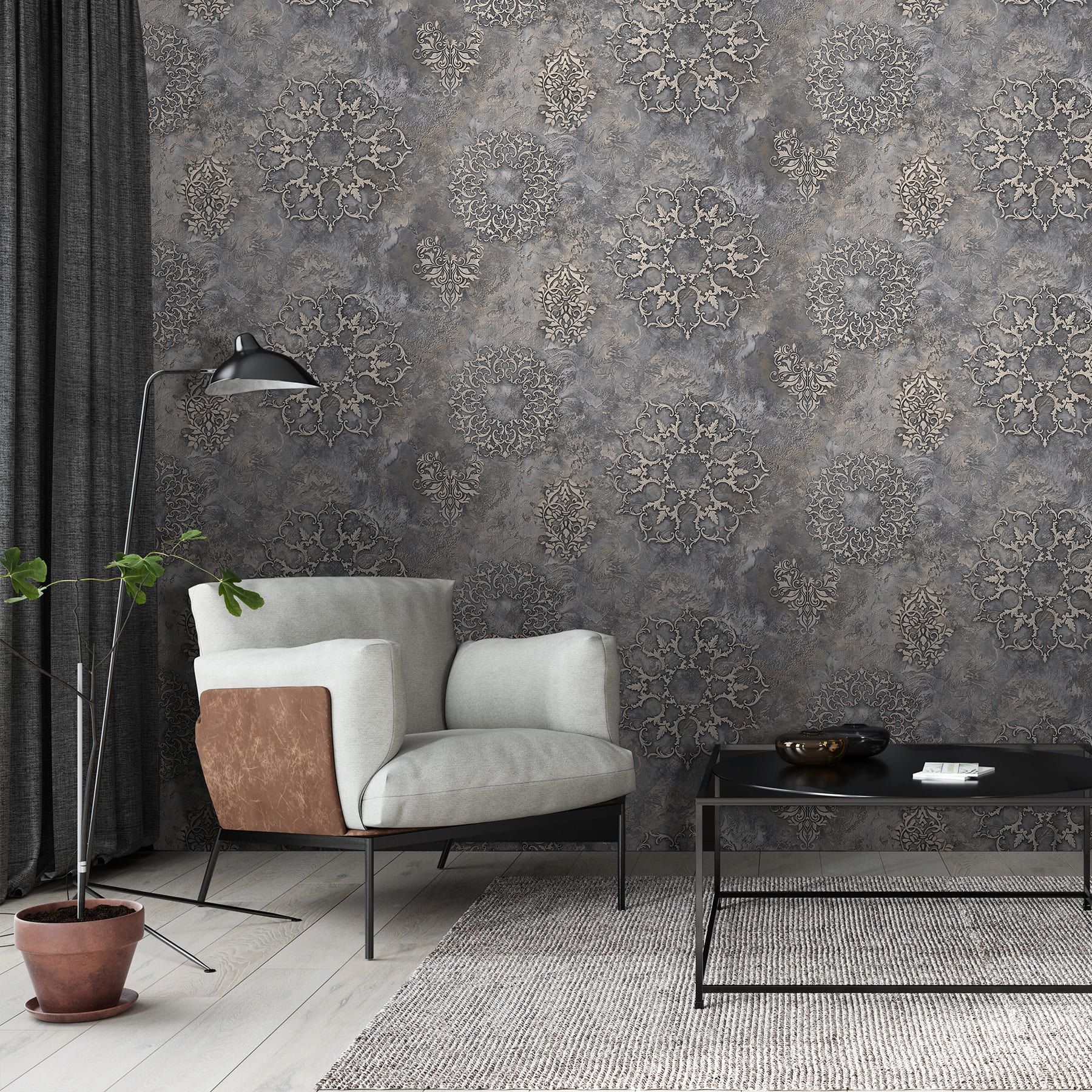 Обои Victoria Stenova Leonardo 589458 графит вензель 1,06х10 м