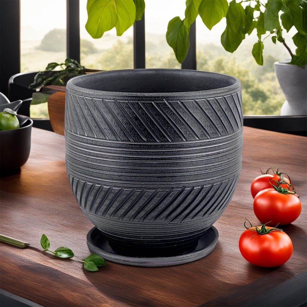 Горшок цветочный Страйп графит овал 19 см 3,5 л