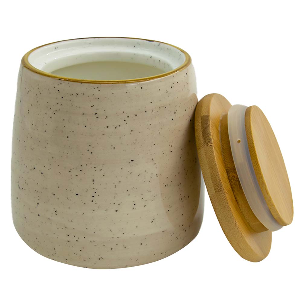 Банка для продуктов Bronco Nature кремовая с деревянной крышкой 900 мл 13х12 см 263-1104