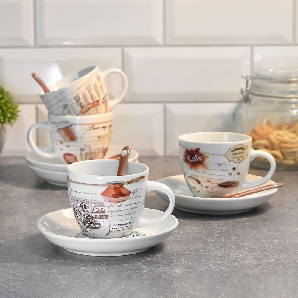 Набор чайный Кофейный дворик на 4 персоны 12 предметов с ложками 180 мл