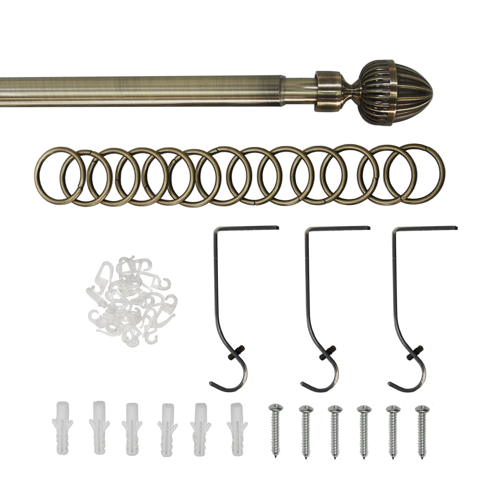 Карниз настенный раздвижной однорядный d16/19 мм 160-320 см Орех золото антик