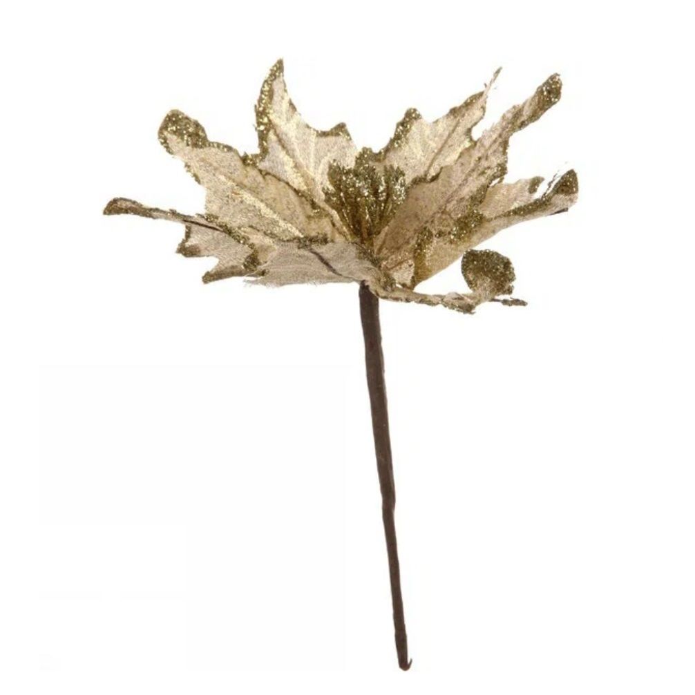 Украшение новогоднее Пуансеттия-Метелица 15 см золото