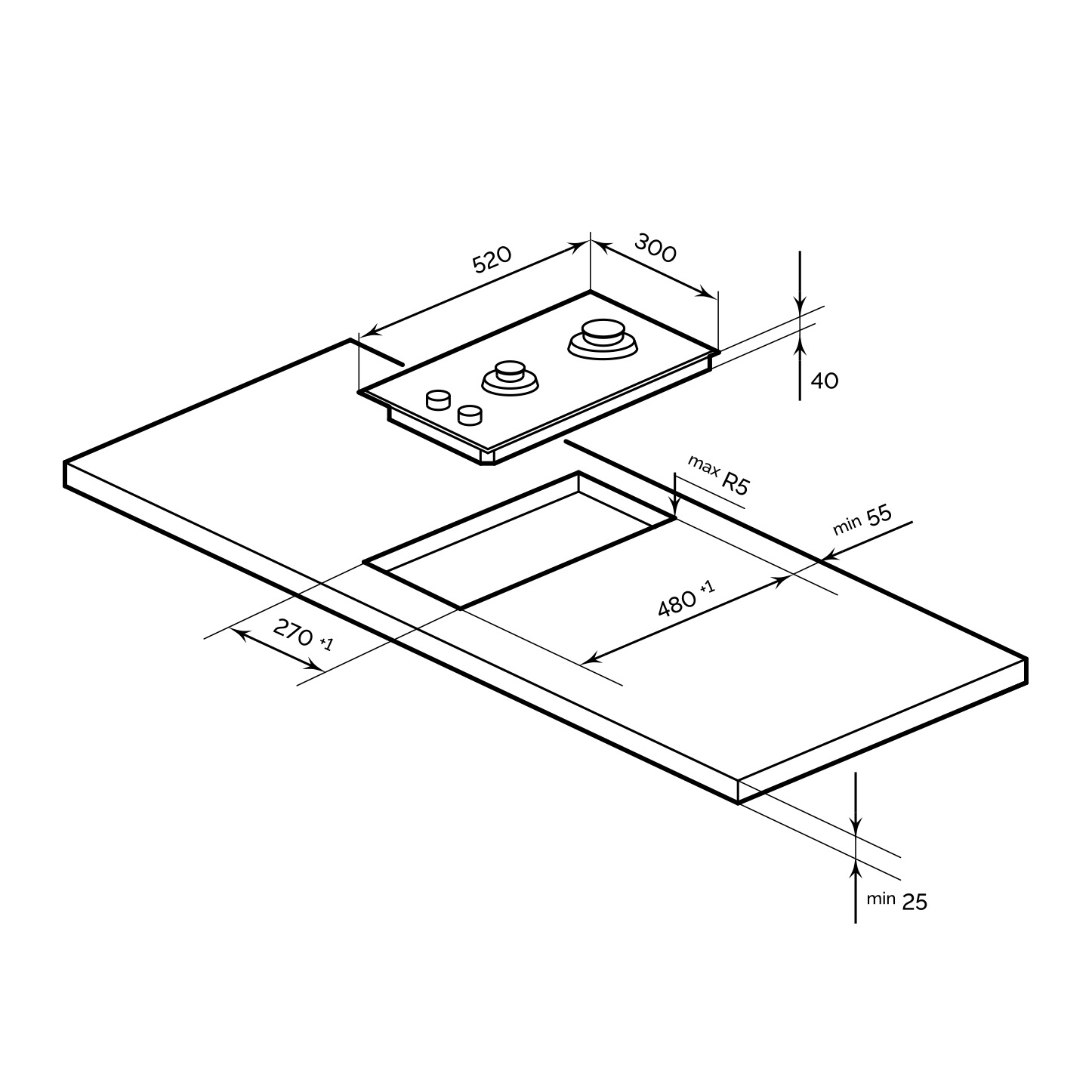 Панель газовая LEX GVG 321 BL 268х490мм