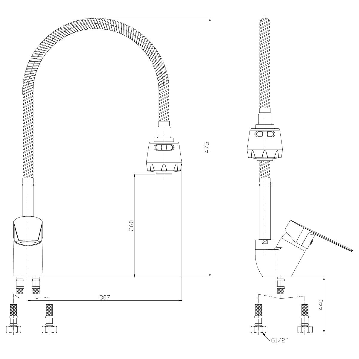 Смеситель для кухни Rossinka S35-26 35 мм гибкий излив
