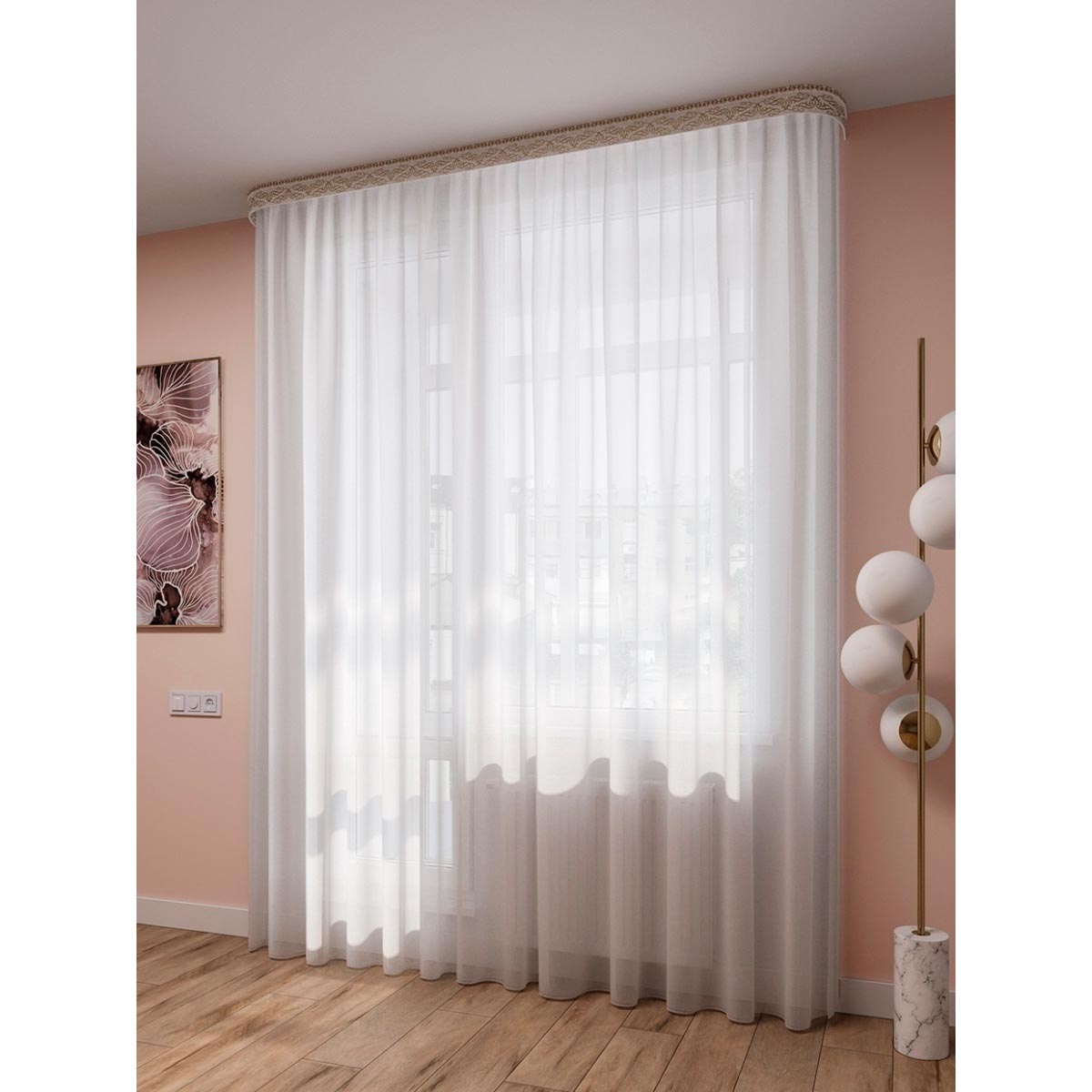 Тюль Вуаль шёлк белый с утяжелителем  высота 300 см (VL033 №1)