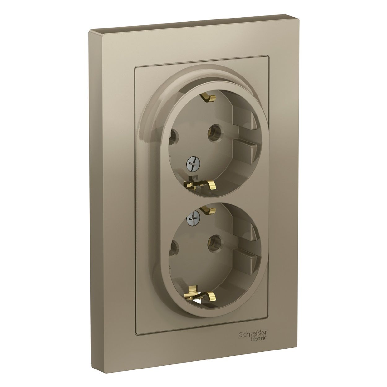 Розетка ATLASDESIGN двойная с заземлением 16А в сборе шампань