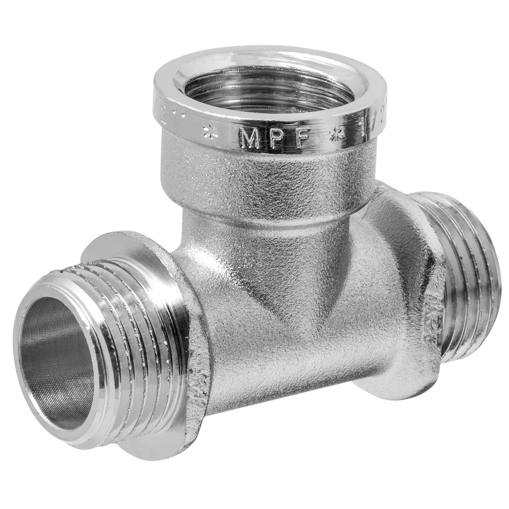 Тройник латунь никель 1/2" НР/ВР/НР с ограничителем MPF MP-У ИС.072230