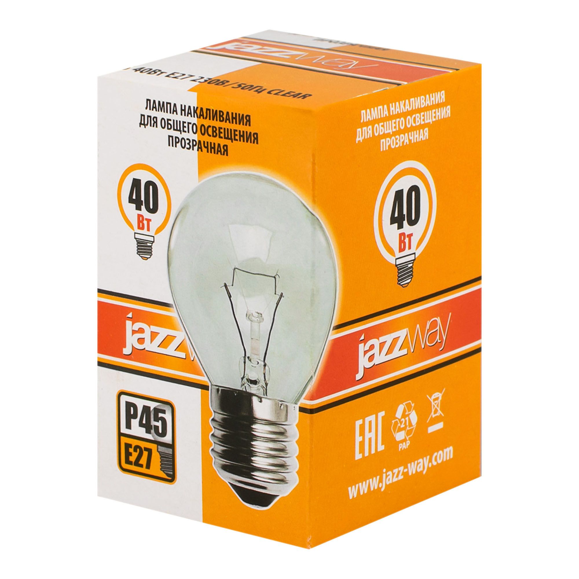 ЛАМПА накаливания шарик проз E27 240V 40 Вт 380Лм P45 Jazzway