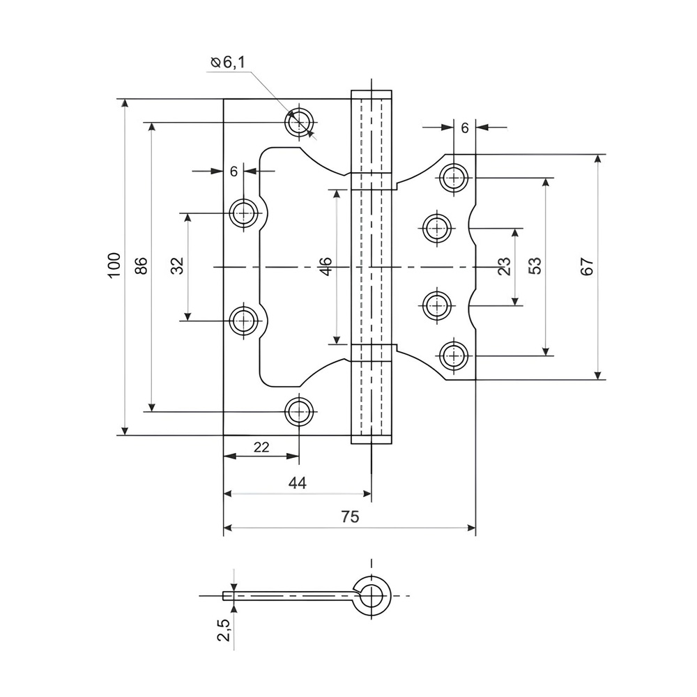 Петля без врезки Rucetti RFHN-100х75х2,5 W с подшипником белая 1 шт