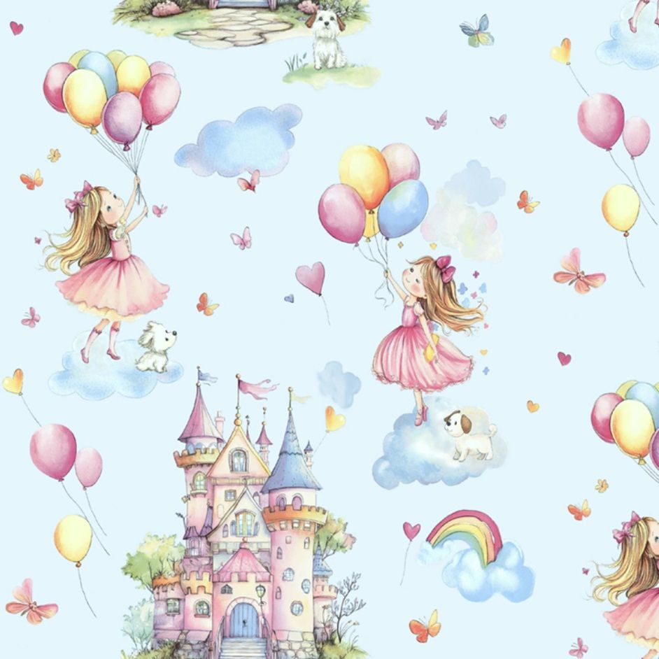 Обои Erismann Kid`s Story 60948-04 розовые, голубые детские 1,06х10,05 м
