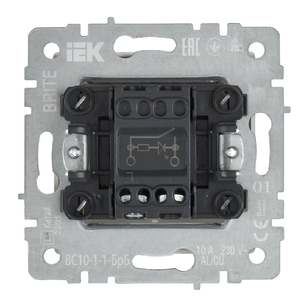 Выключатель 1 клавиша Brite ВС10-1-1-БрБ 10А с индикацией белый IEK BR-V10-1-10-K01