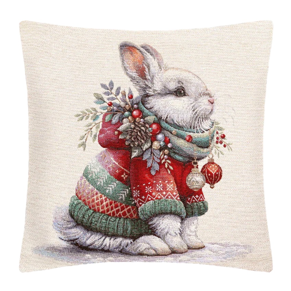 Наволочка декоративная 45х45 см гобелен Новогодний подарок Зайчик 2517855