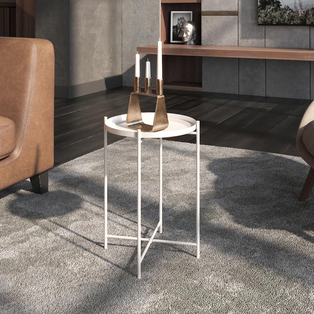 Стол журнальный Sheffilton SHT-CT8 376х376х520 мм металл Сж-85/Белый муар