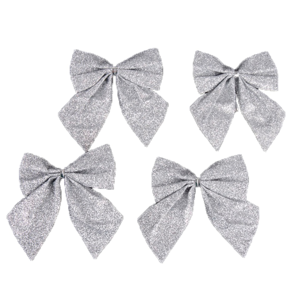 Украшение новогоднее Моя Елочка Бантики 8х9 см серебро 4 шт 19032-0225