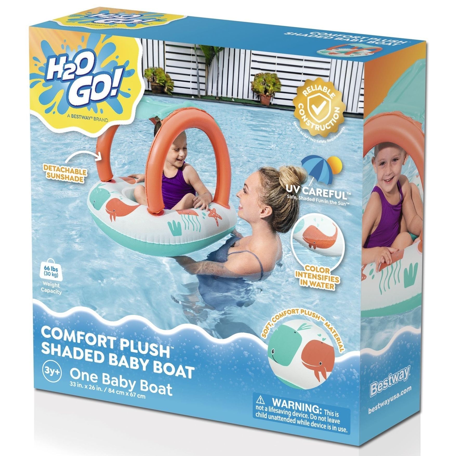 Лодка надувная детская 84х67 см Bestway Comfort Plush Shaded Baby Boat 34203