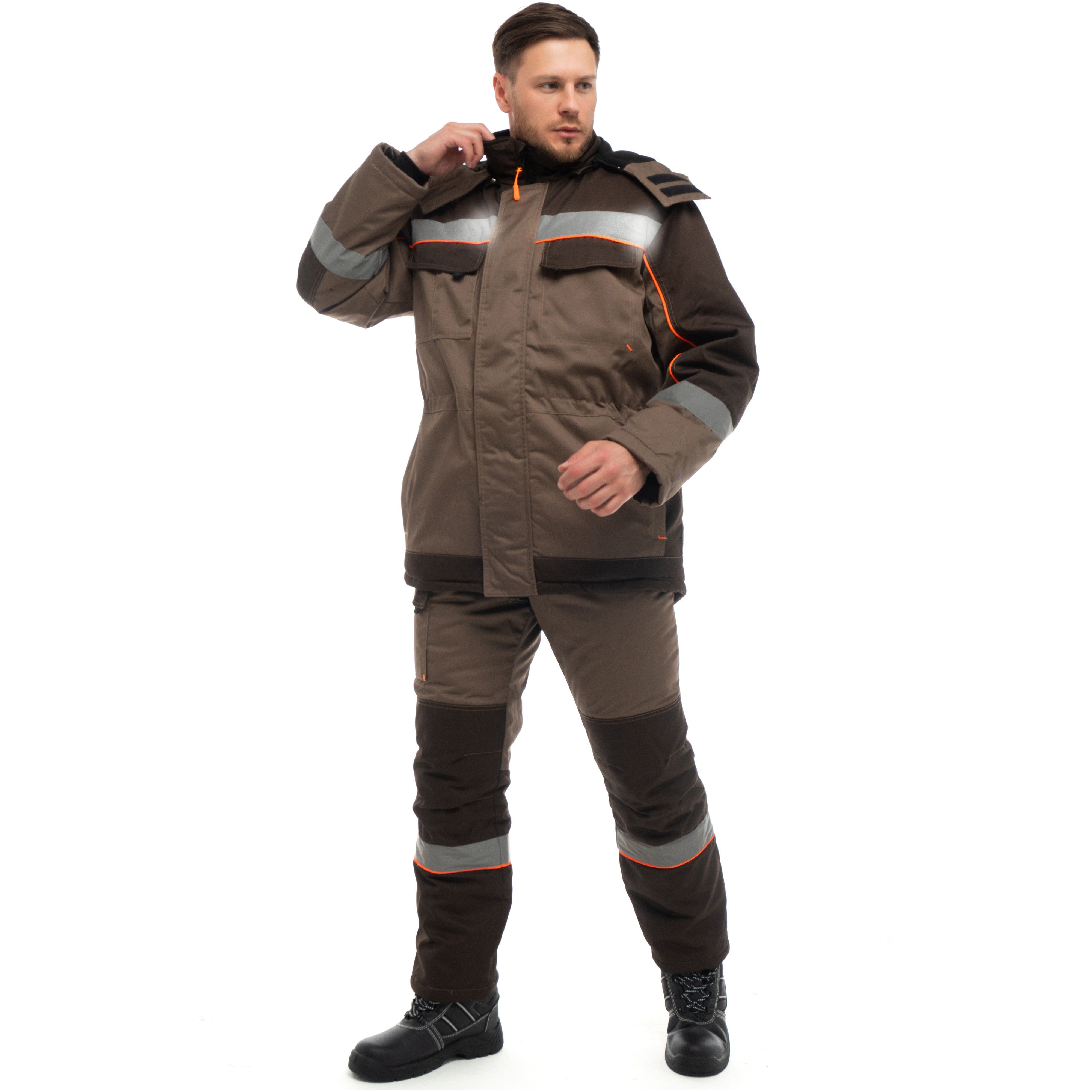 Костюм утепленный мужской Берген куртка, брюки бежевый с темно-коричневым р.120-124/182-188