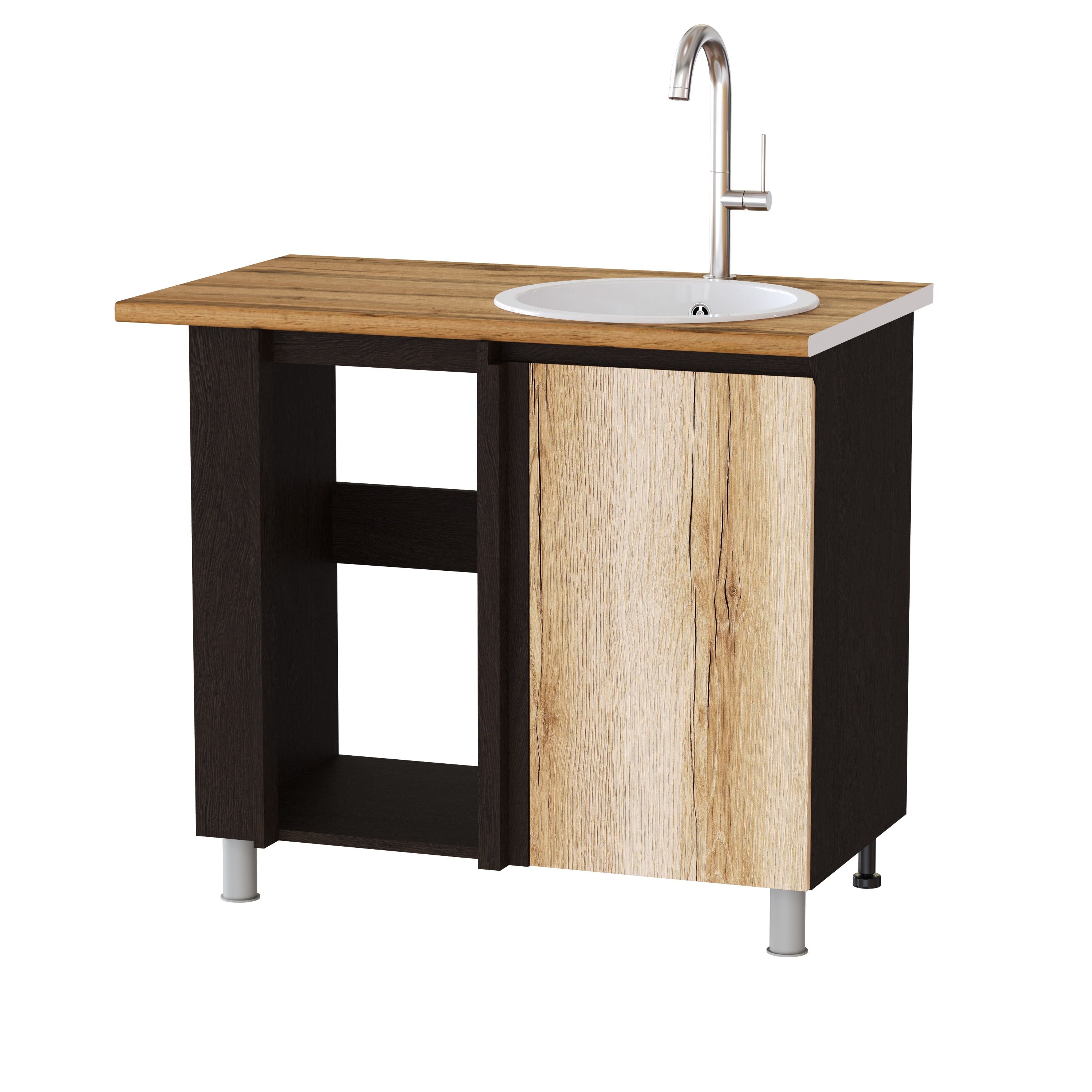 Стол под мойку 1000х850х600 мм угол прямой Плейона ПУМП Венге/Дуб Делано, ЛДСП