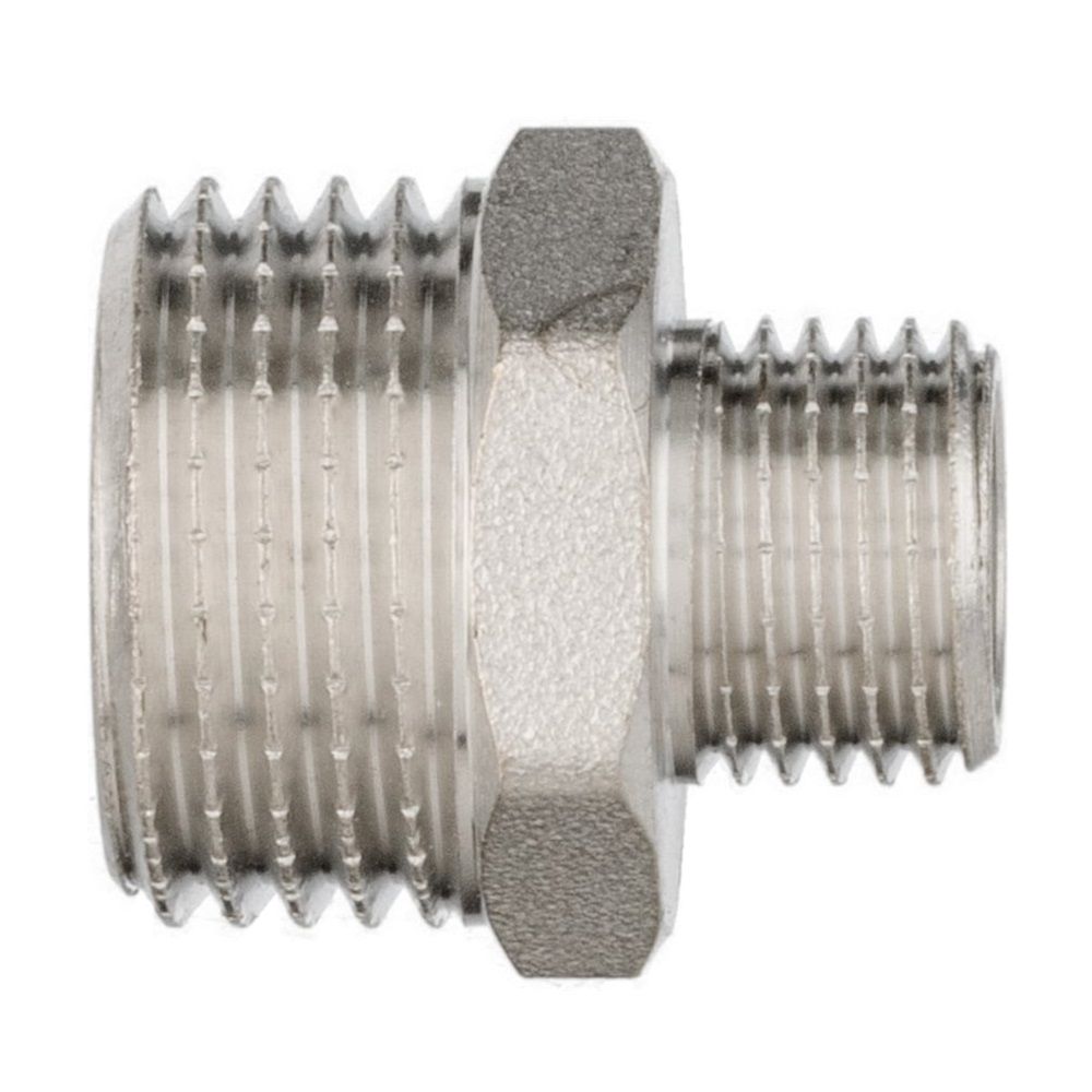 Ниппель переходной латунь никель 1/2"х1/4" НР/НР