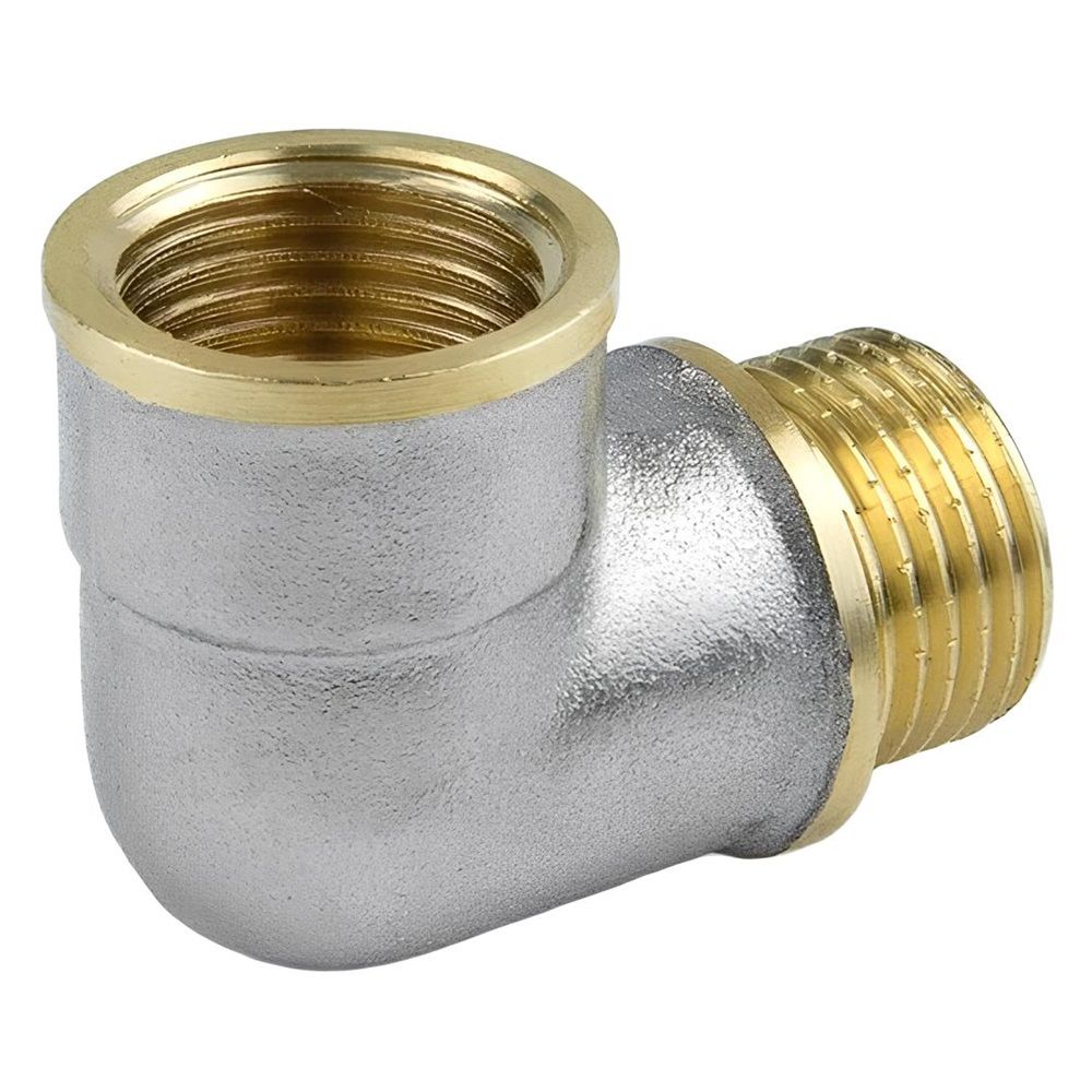 Угольник латунь никель с ребордой 1/2" ВР/НР