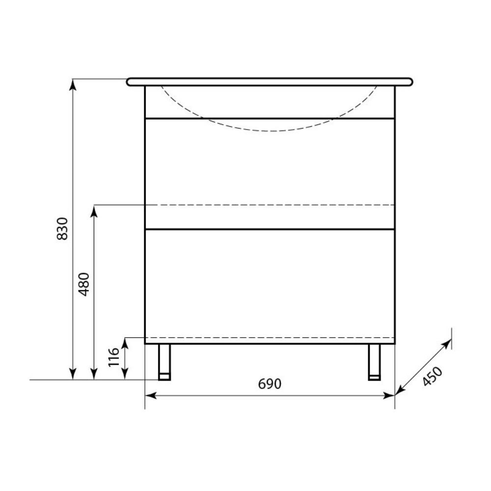 Тумба напольная Элина AquaLine 75 push под раковину 2 ящика