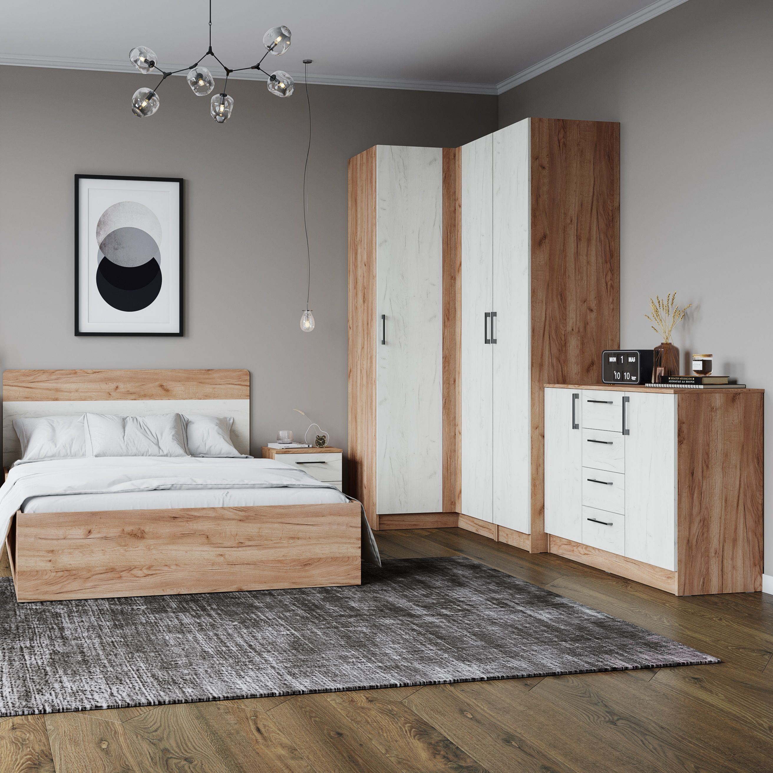 Комод Вегас 1100х850х430 мм 4 ящика Дуб крафт табачный/Дуб крафт белый