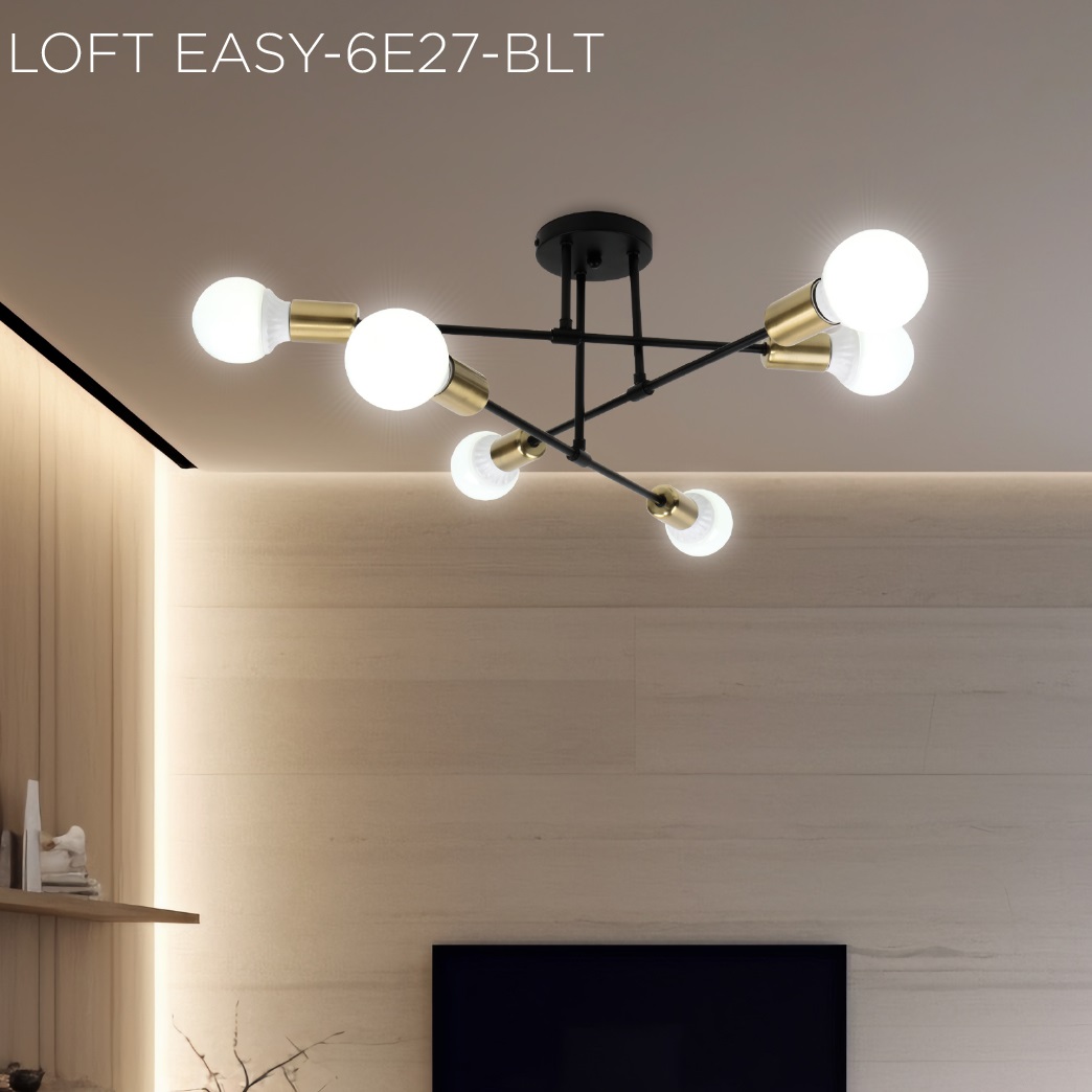 Люстра потолочная In Home Loft Easy-6E27-BLT 6х60Вт E27 52х52х23,9 см черный/латунь