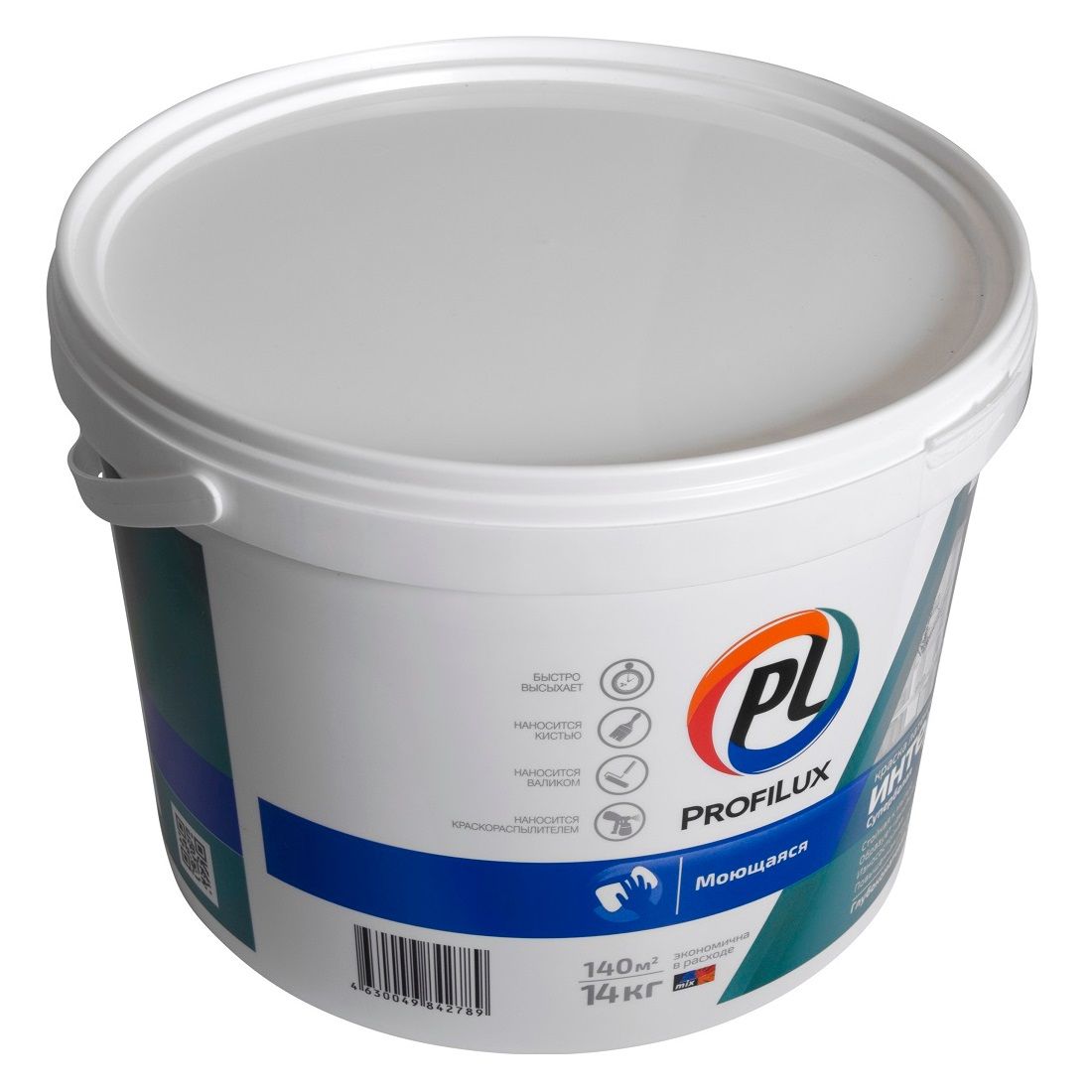 Краска ВД латексная моющаяся износоустойчивая Profilux PL-13L, супербелая, 14 кг