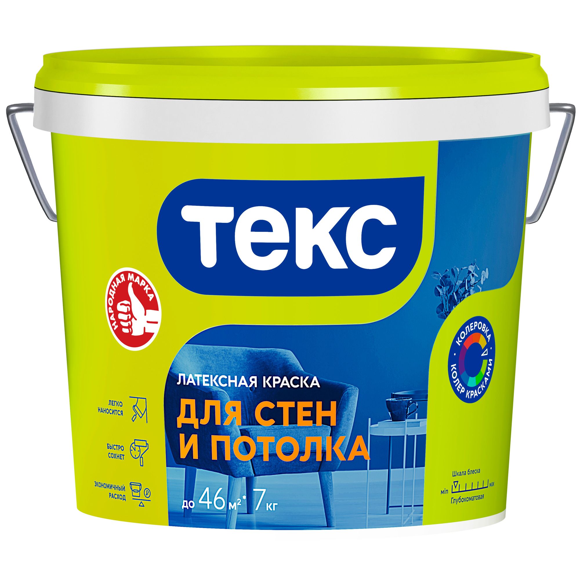 Краска ВД интерьерная Текс Универсал, белая, 7 кг