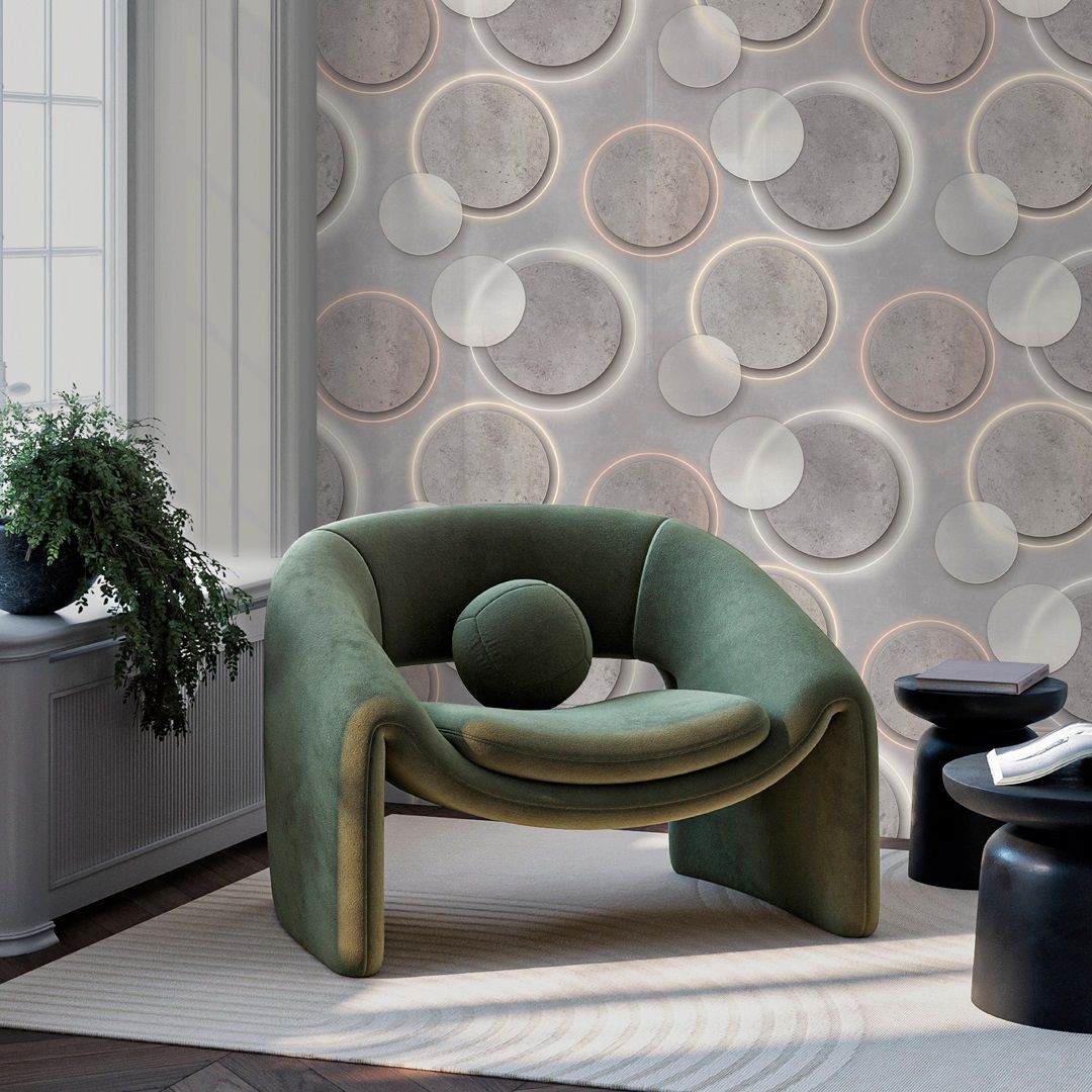 Обои OVK Design Пульсар 11285-03 серые геометрия 3D 1,06х10,05 м