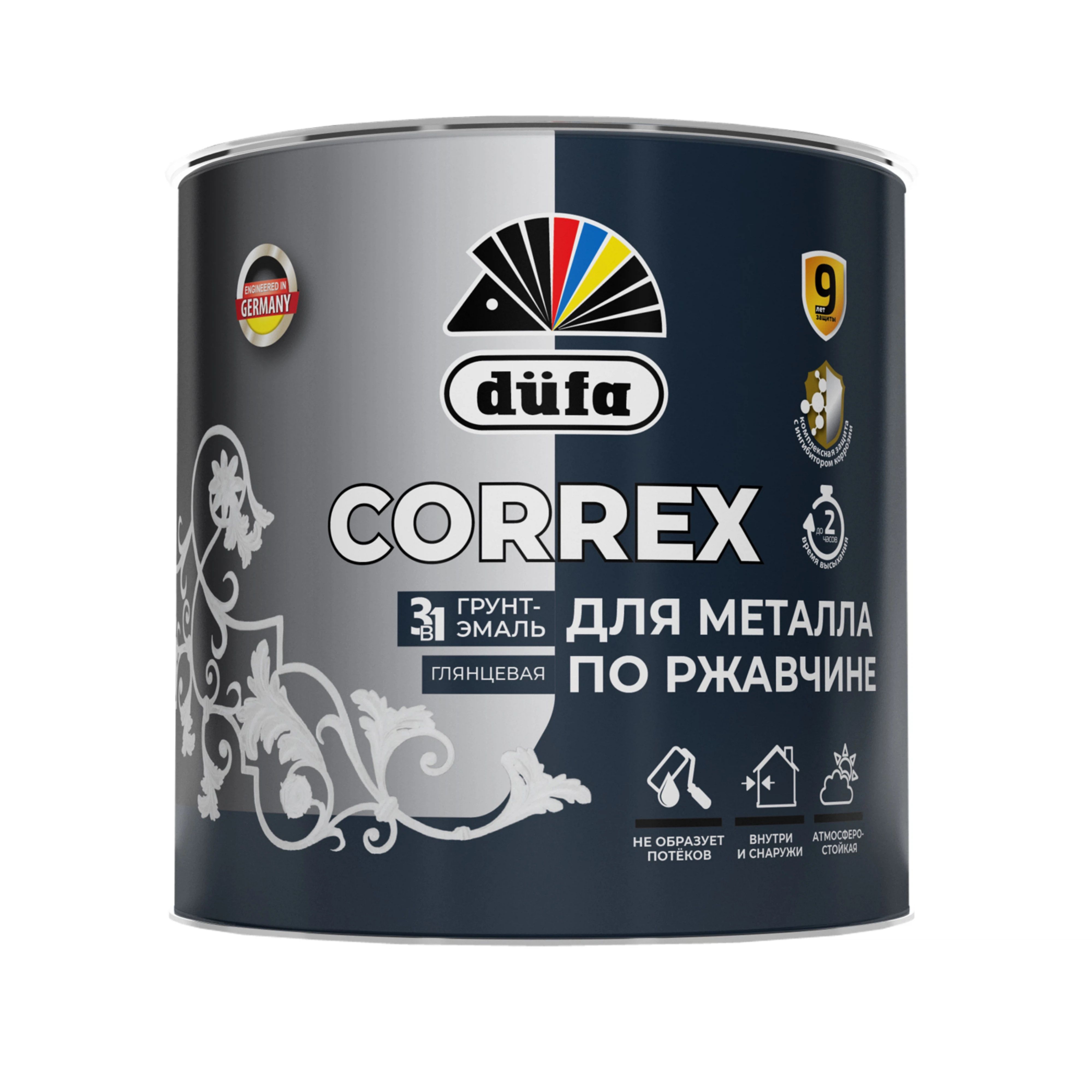 Грунт-эмаль по ржавчине 3 в 1 Dufa Correx RAL 9010 белая 2 л