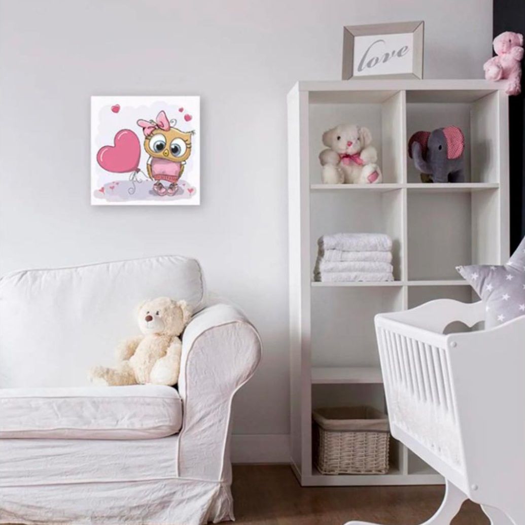 Картина-холст Декоретто Art Сова с розовым сердечком 30x30 cм  CV 1187