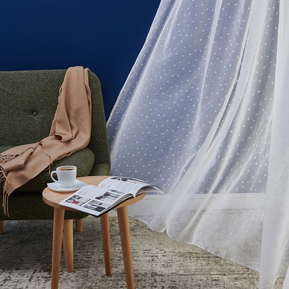Ткань для штор Тюль лен Спот белый с утяжелителем