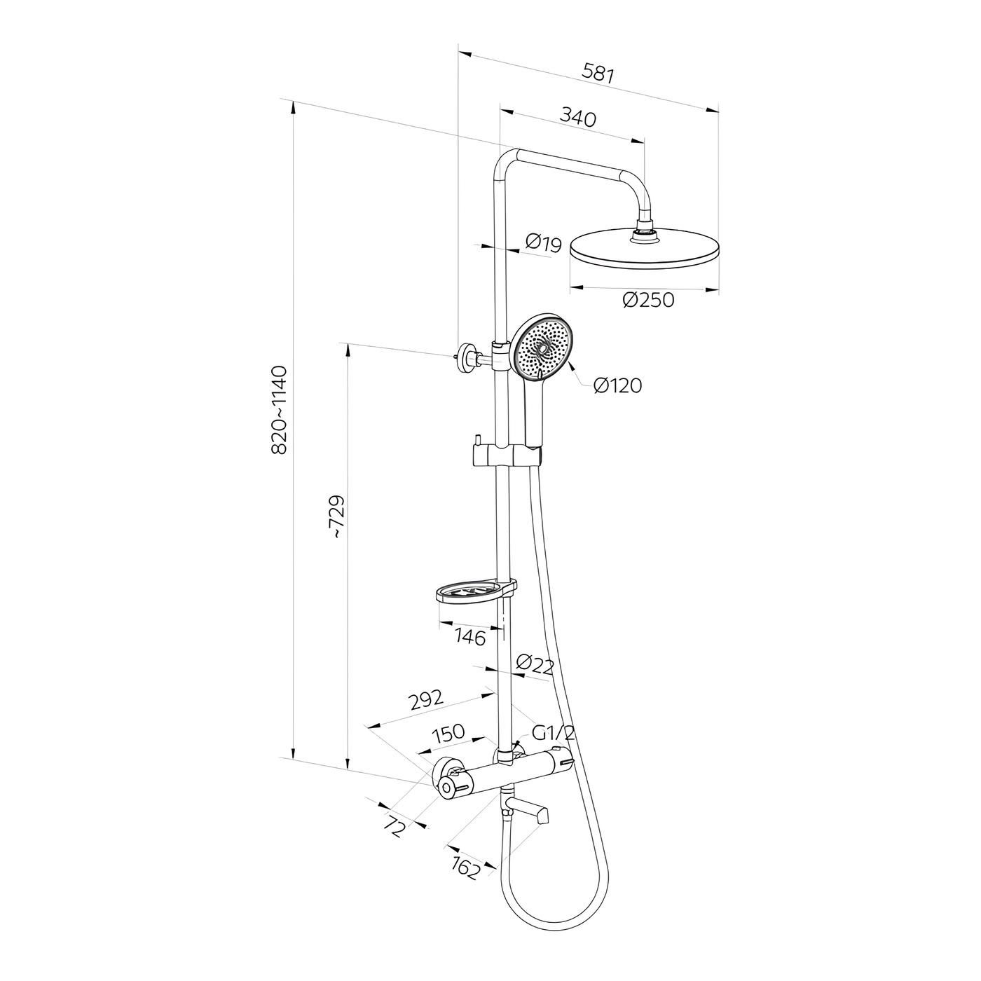 Душевая система Milardo Ideal Spa ILSSBTHM06 с тропическим душем и с термостатом