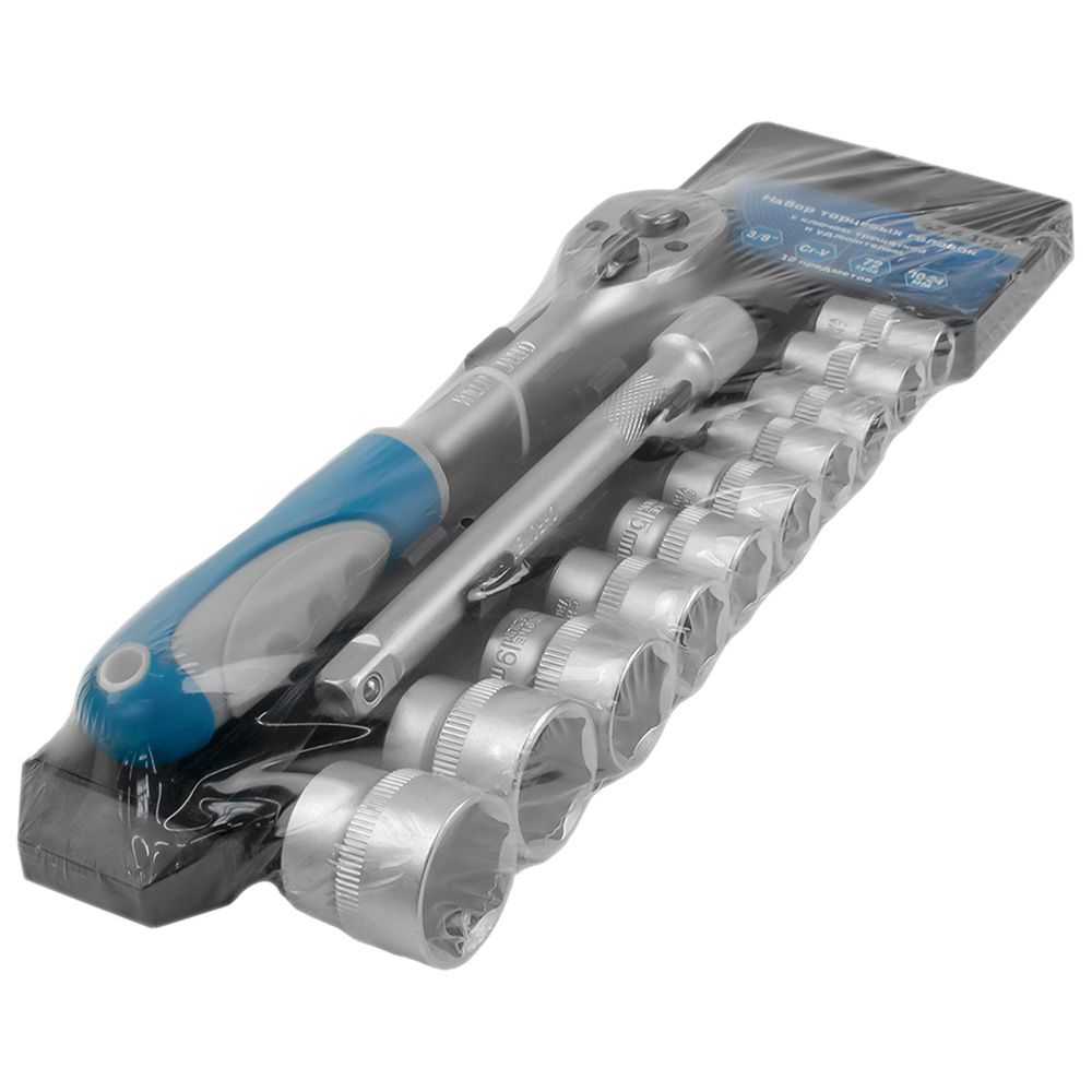 Набор торцевых головок с трещоткой и удлинителем 3/8" 10-24 мм 12 предметов РемоКолор 43-4-105