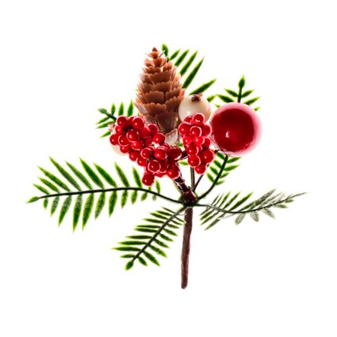 Украшение новогоднее ветка С красными шариками с сосновой шишкой 9х9х9 см