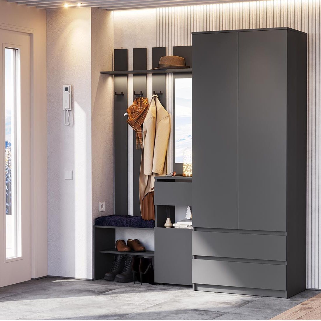 Вешалка с зеркалом Денвер 1001х1999х348 мм Графит серый