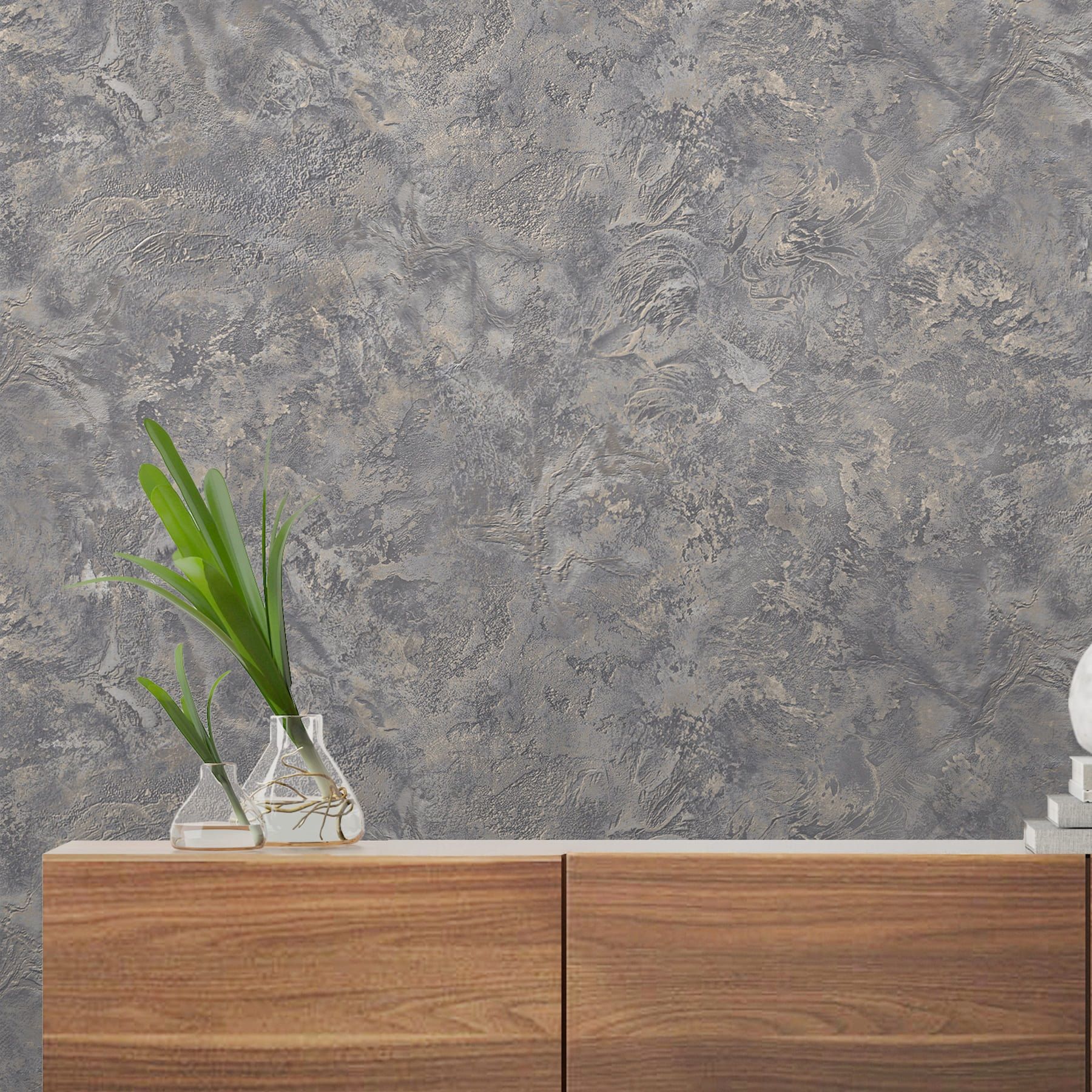 Обои Victoria Stenova Leonardo 589468 графит штукатурка 1,06х10 м
