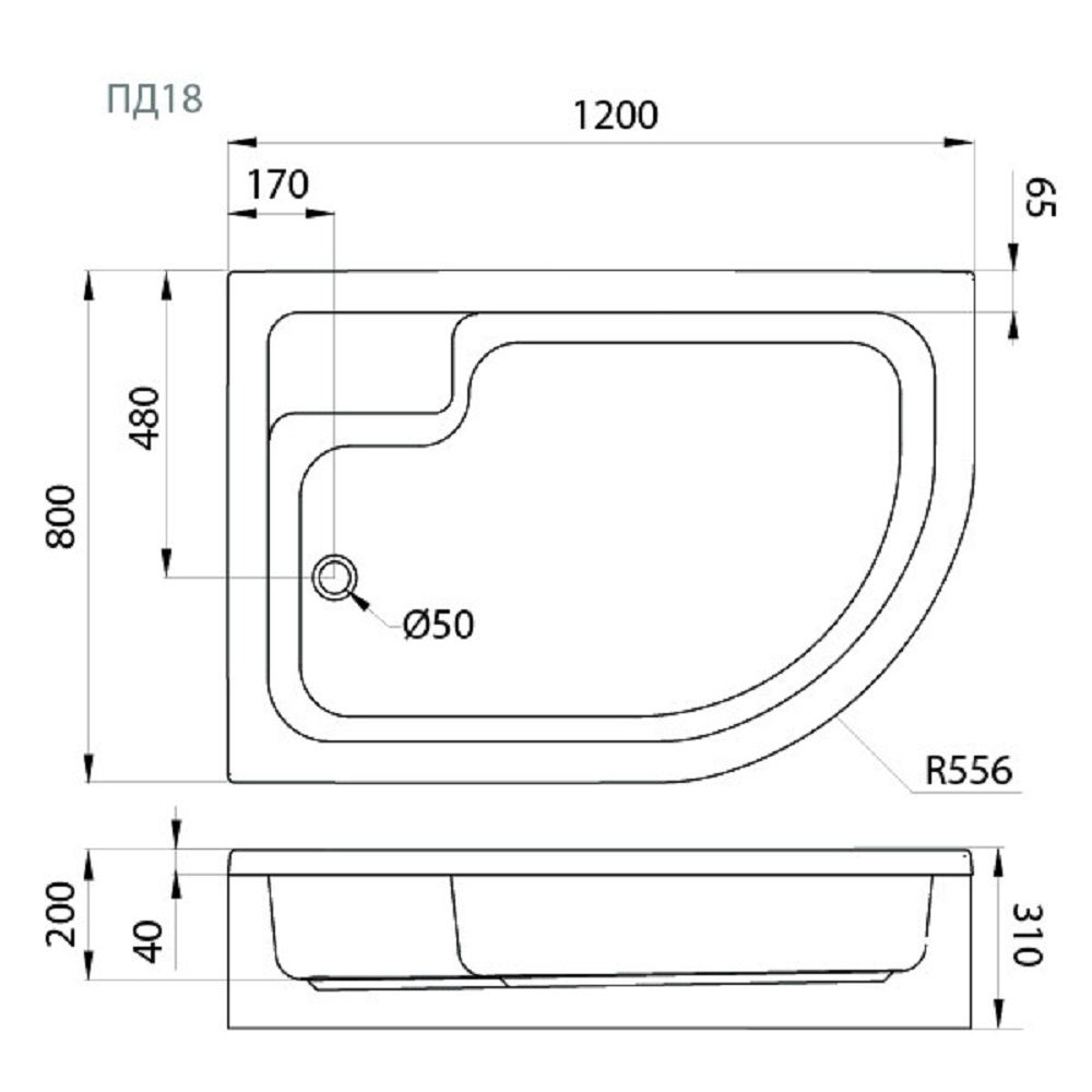 Поддон душевой акриловый ПД18 120х80 см прямоугольный средний левый