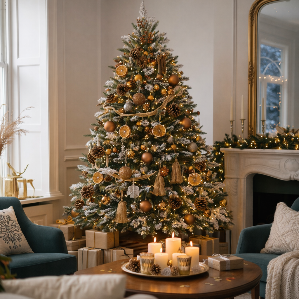 Елка искусственная Снежные огни 180 см ПВХ с белым напылением 230 ламп LED 728 веток