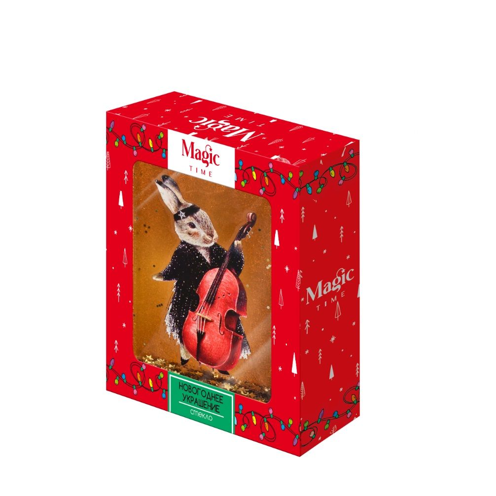 Украшение новогоднее подвесное Джазовый Зайчик в золоте из стекла c наполнен из ПЭТ 2,5x6,6x11,4см