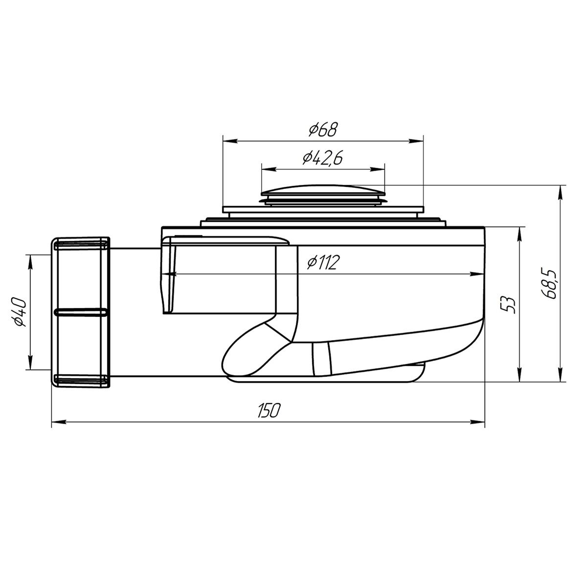 Сифон для душевого поддона 1 1/2"х50 h53 мм quick-clac АНИпласт E450CLS
