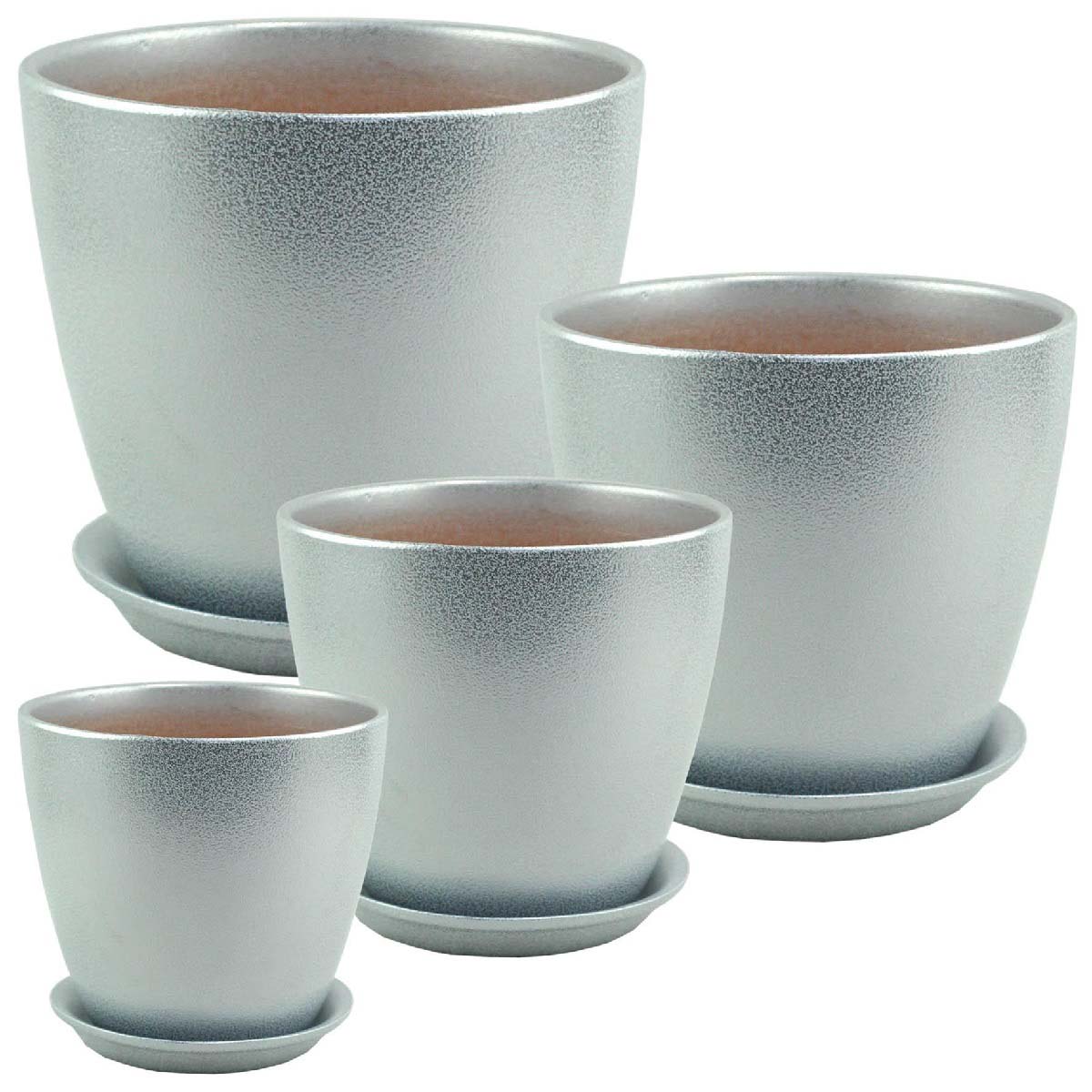 Горшок цветочный Бутон Глянец металлик бело-серый 21 см 5 л